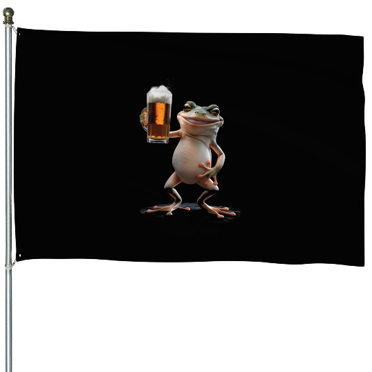 Frog Drinking Beer Realistic House Flags