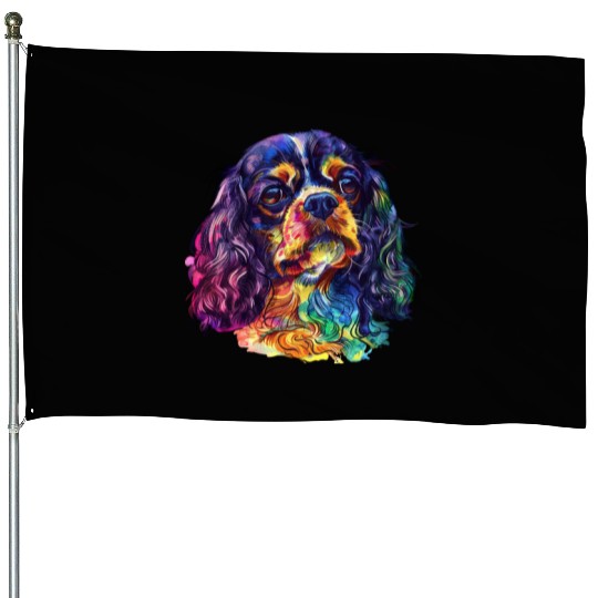 Colorful Cavalier King Charles Spaniel Portrait House Flags