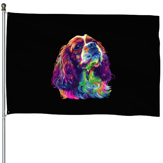Cavalier King Charles Spaniel Illustration Rainbow House Flags