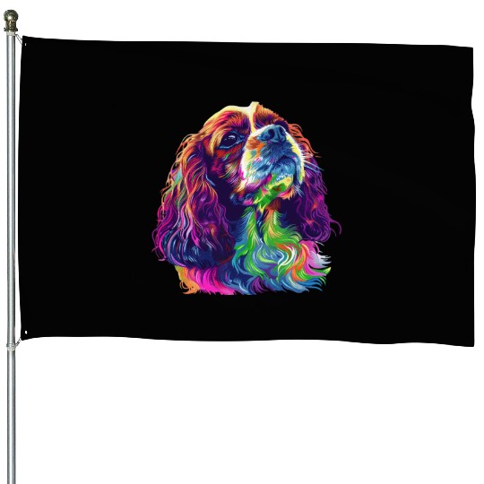 Cavalier King Charles Spaniel Illustration Rainbow House Flags