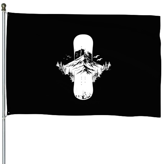 Snowboarding Sketch House Flags