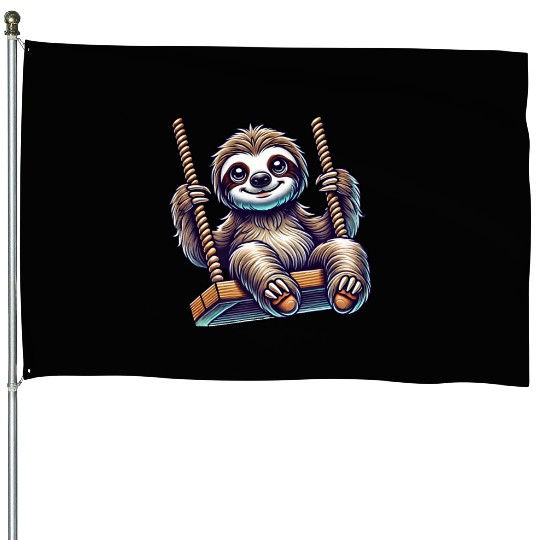 Cute sloth swing cartoon playground animal House Flags