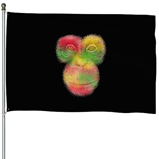 Colorful Retro Monkey Face House Flags - Funny Monkey