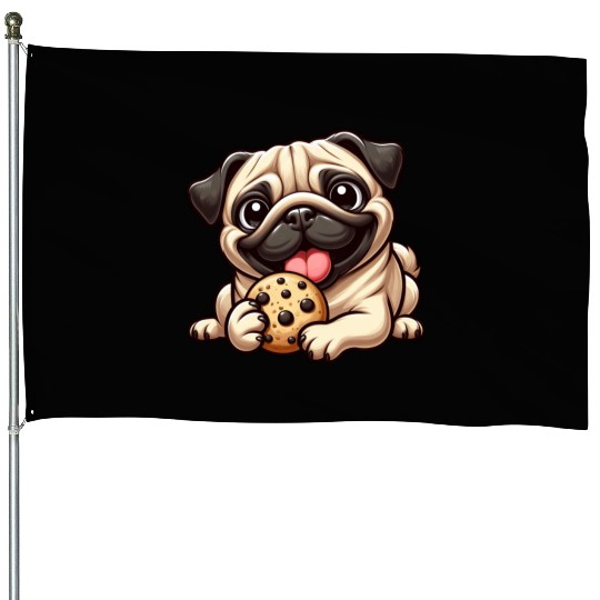 Cute pug cookie cartoon dessert sweet treat House Flags