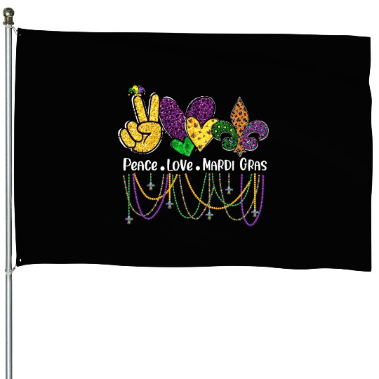 Peace Love Mardi Gras Beads Women Carnival Parade House Flags