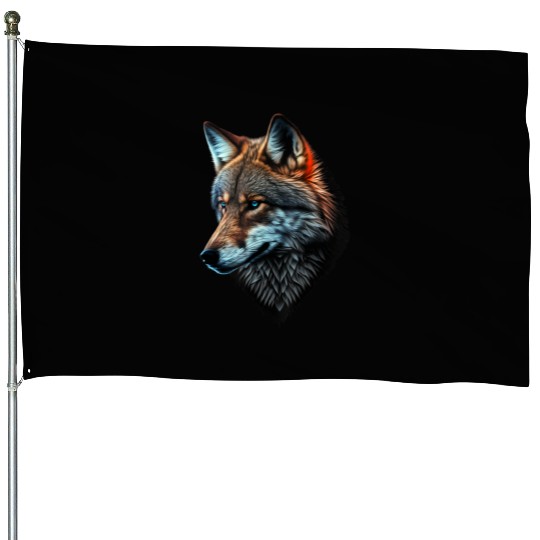 Wolf Portrait Animal Print House Flags