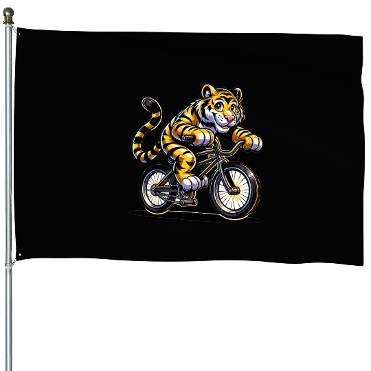 Cute Cyclist Tiger House Flags