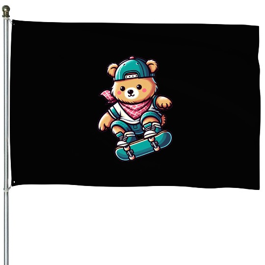 Cute Skater Bear House Flags