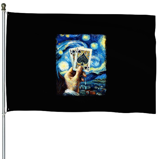 Blackjack Gambling Cards Starry Night Painting House Flags