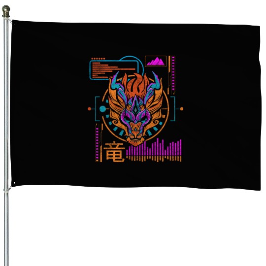 Cyberpunk Technology Synthwave Japanese House Flags