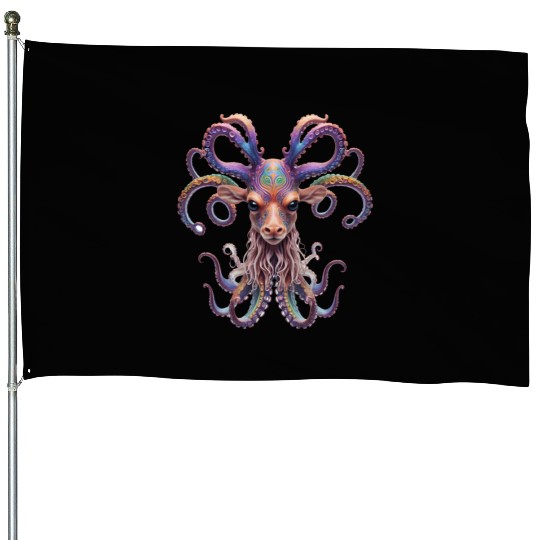 Psychedelic goa deer octopus House Flags