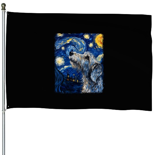 Irish Wolfhound Dog Starry Night Painting House Flags