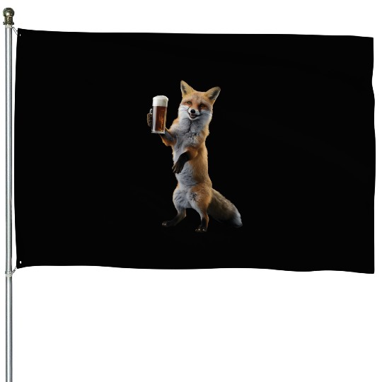 Fox Drinking Beer Realistic House Flags