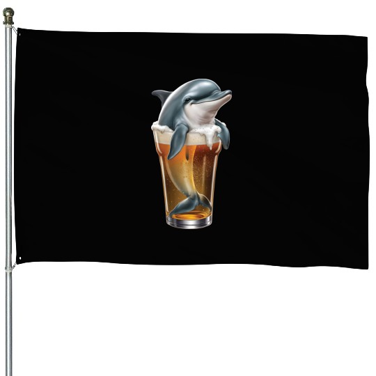 Dolphin Drinking Beer Realistic House Flags