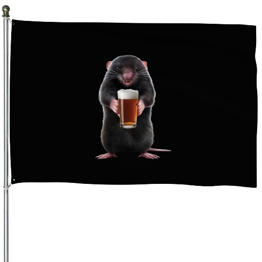 Mole Drinking Beer Realistic House Flags