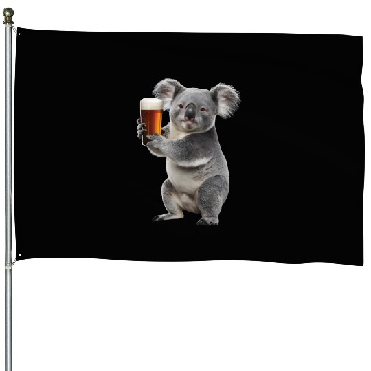 Koala Drinking Beer Realistic House Flags