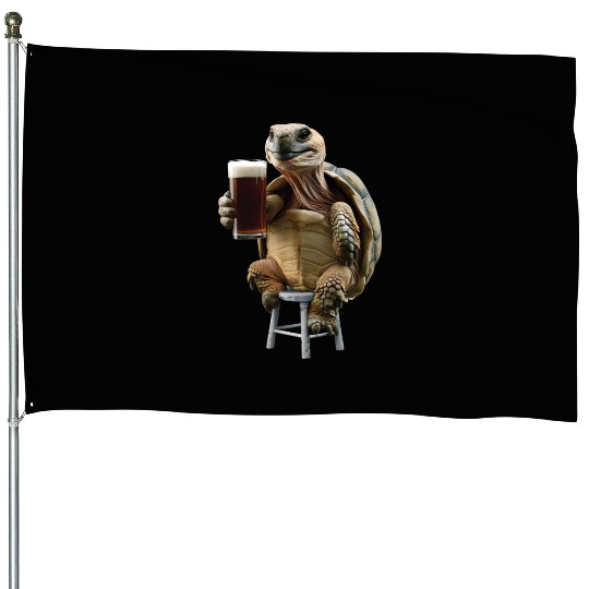 Tortoise Drinking Beer Realistic House Flags