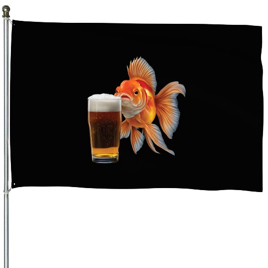Goldfish Drinking Beer Realistic House Flags