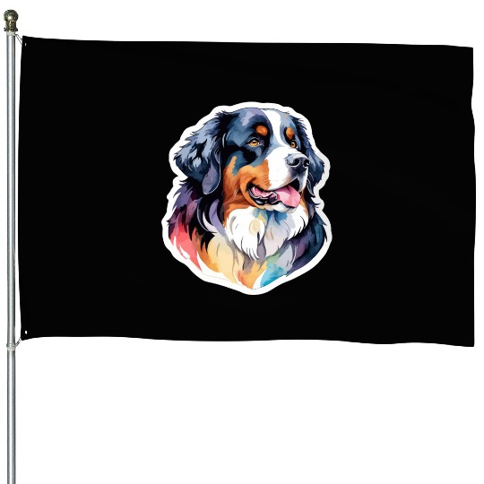 Bernese Mountain Dog Watercolor House Flags