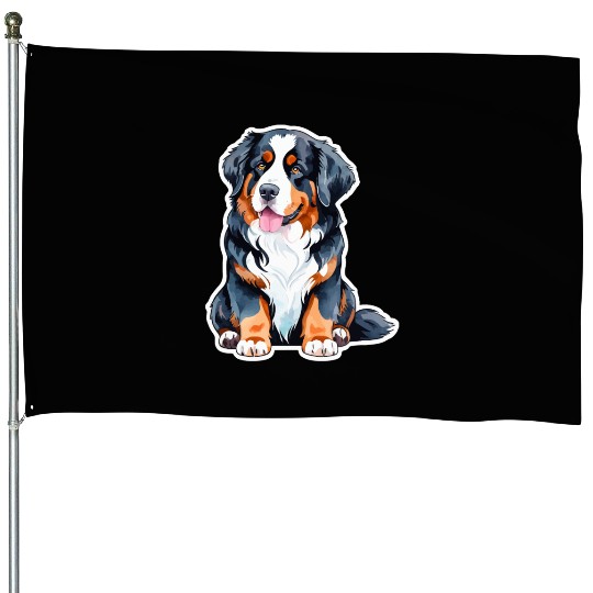 Bernese Mountain Dog Watercolor House Flags