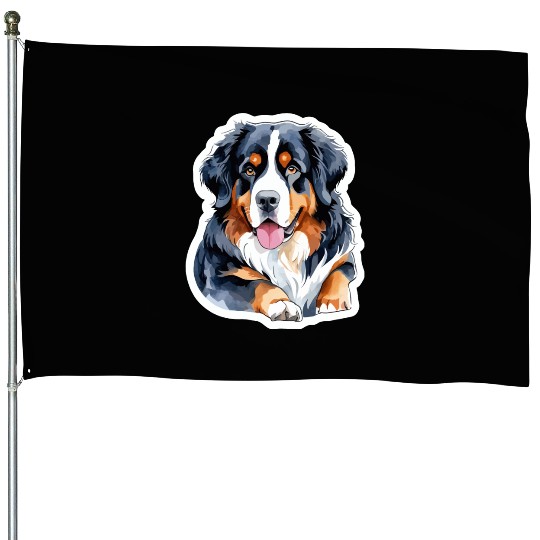 Bernese Mountain Dog Watercolor House Flags