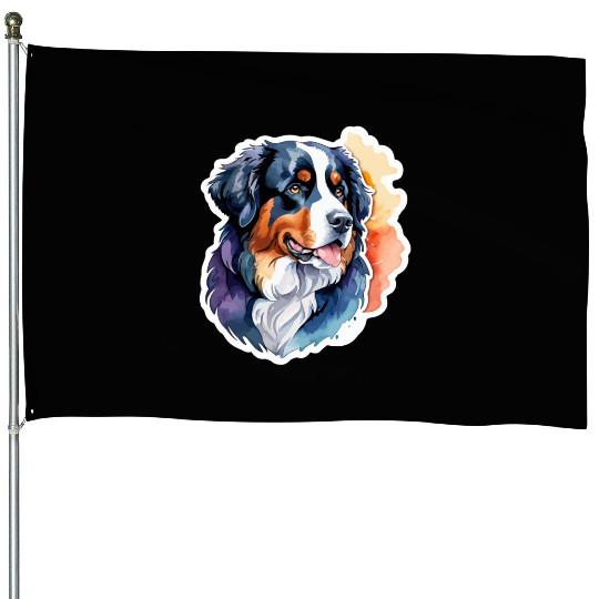 Bernese Mountain Dog Watercolor House Flags