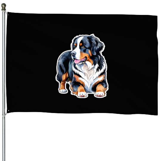 Bernese Mountain Dog Watercolor House Flags