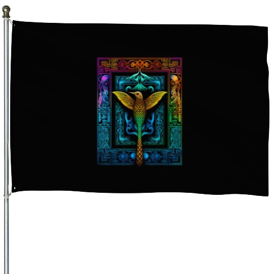 Hummingbird Colorful Mandala Animal House Flags