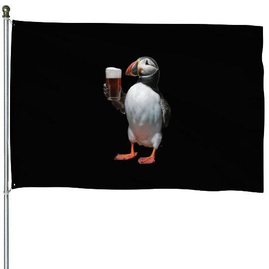 Atlantic Puffin Drinking Beer Realistic House Flags