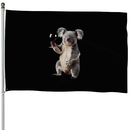 Koala Drinking Wine Realistic House Flags