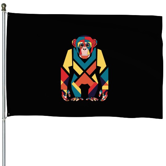 Colorful Geometric Monkey Art House Flags