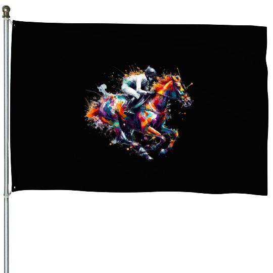 Horse Racing Boy Watercolor art House Flags
