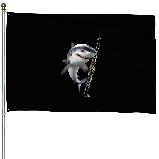 Shark Playing Clarinet Realistic House Flags