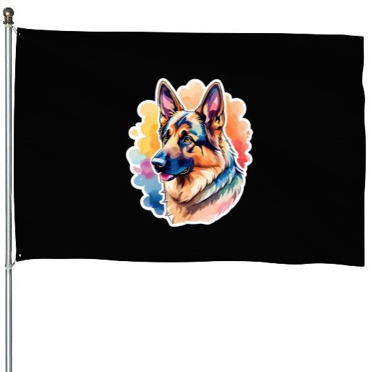 German Shepherd Watercolor House Flags