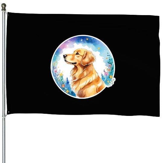 Golden Retriever Watercolor House Flags