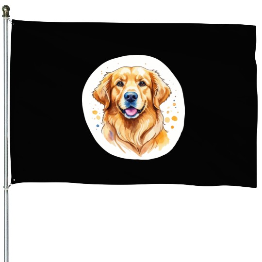 Golden Retriever Watercolor House Flags