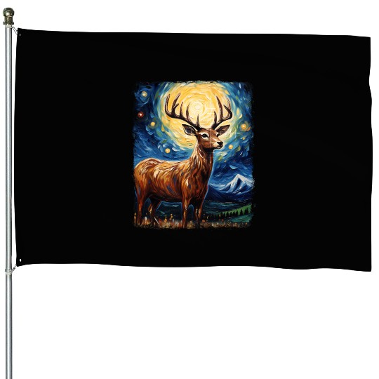 Deer Hunter Deer Hunting Starry Night Painting House Flags