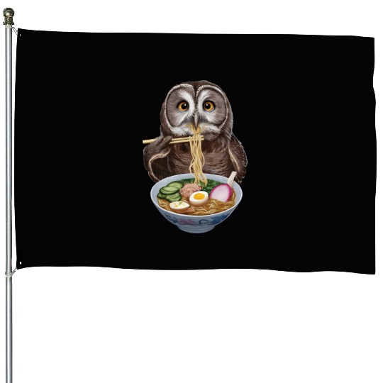 Owl Eating Ramen Realistic House Flags
