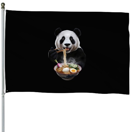 Panda Eating Ramen Realistic House Flags