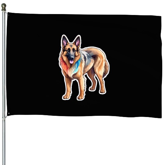 Belgian Shepherd Watercolor House Flags