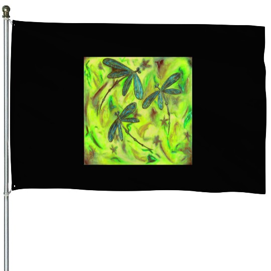 Dragonfly Flit Gorgeous Green House Flags