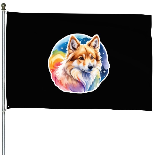 Icelandic Sheepdog Watercolor House Flags