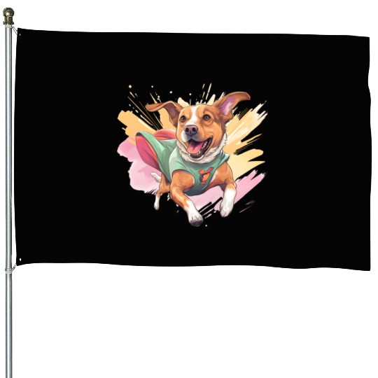 Superhero Mutt Dog Mutt Lover House Flags