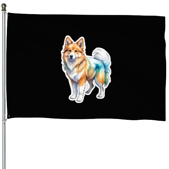 Icelandic Sheepdog Watercolor House Flags