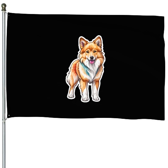 Icelandic Sheepdog Watercolor House Flags