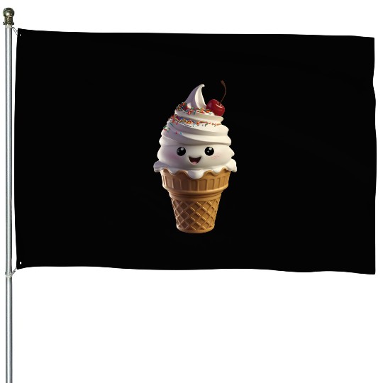 Happy Ice Cream Realistic House Flags
