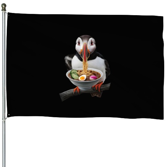 Atlantic Puffin Eating Ramen Realistic House Flags