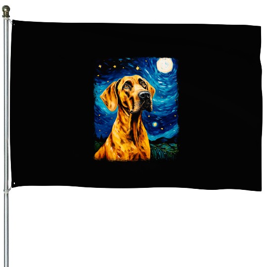 Great Dane Dog Starry Night Painting House Flags