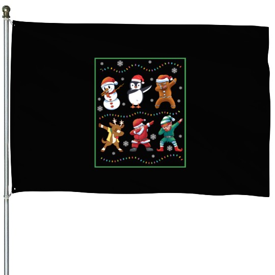 Dabbing Santa Elf Friends Christmas Boys Girls Men House Flags