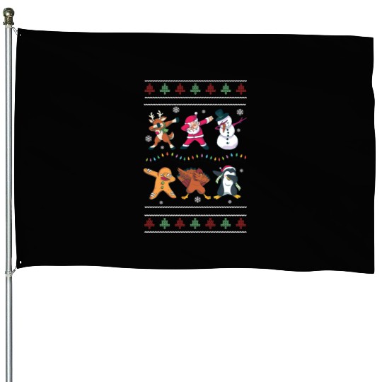 Dabbing Santa Elf Friends Christmas Dancing Xmas House Flags